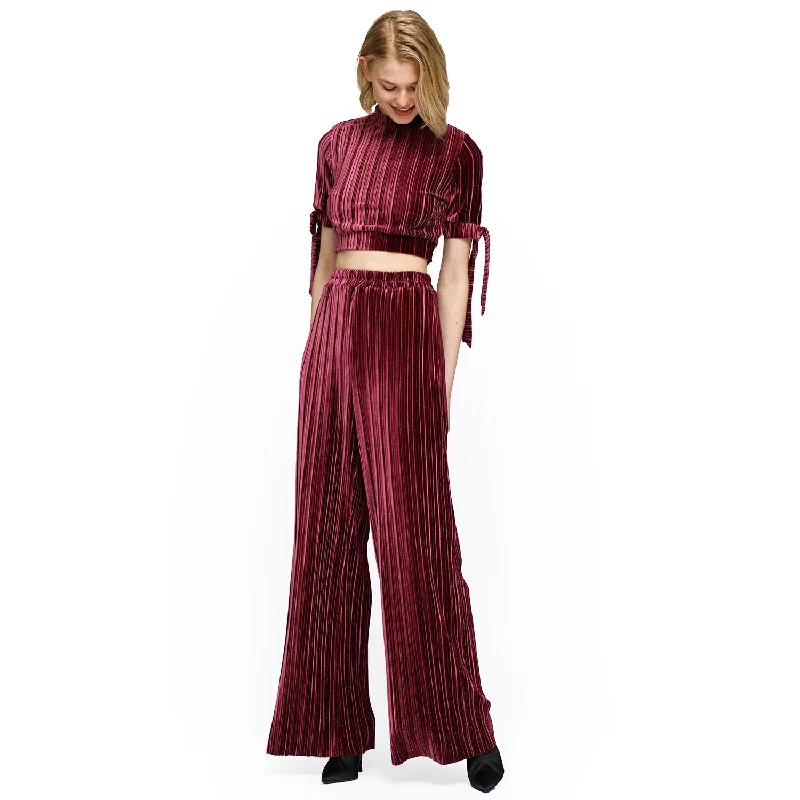 Bold patterned pants for standout fashion statements -Women's Velvet Wide Leg High Waist Pants In Mulberry