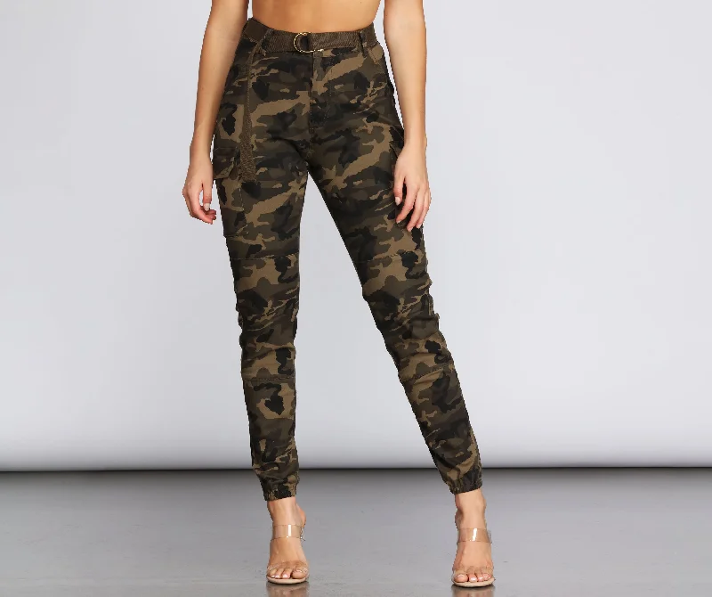 Vintage high-waisted pants for nostalgic wardrobe charm -Off The Radar Camo Pants