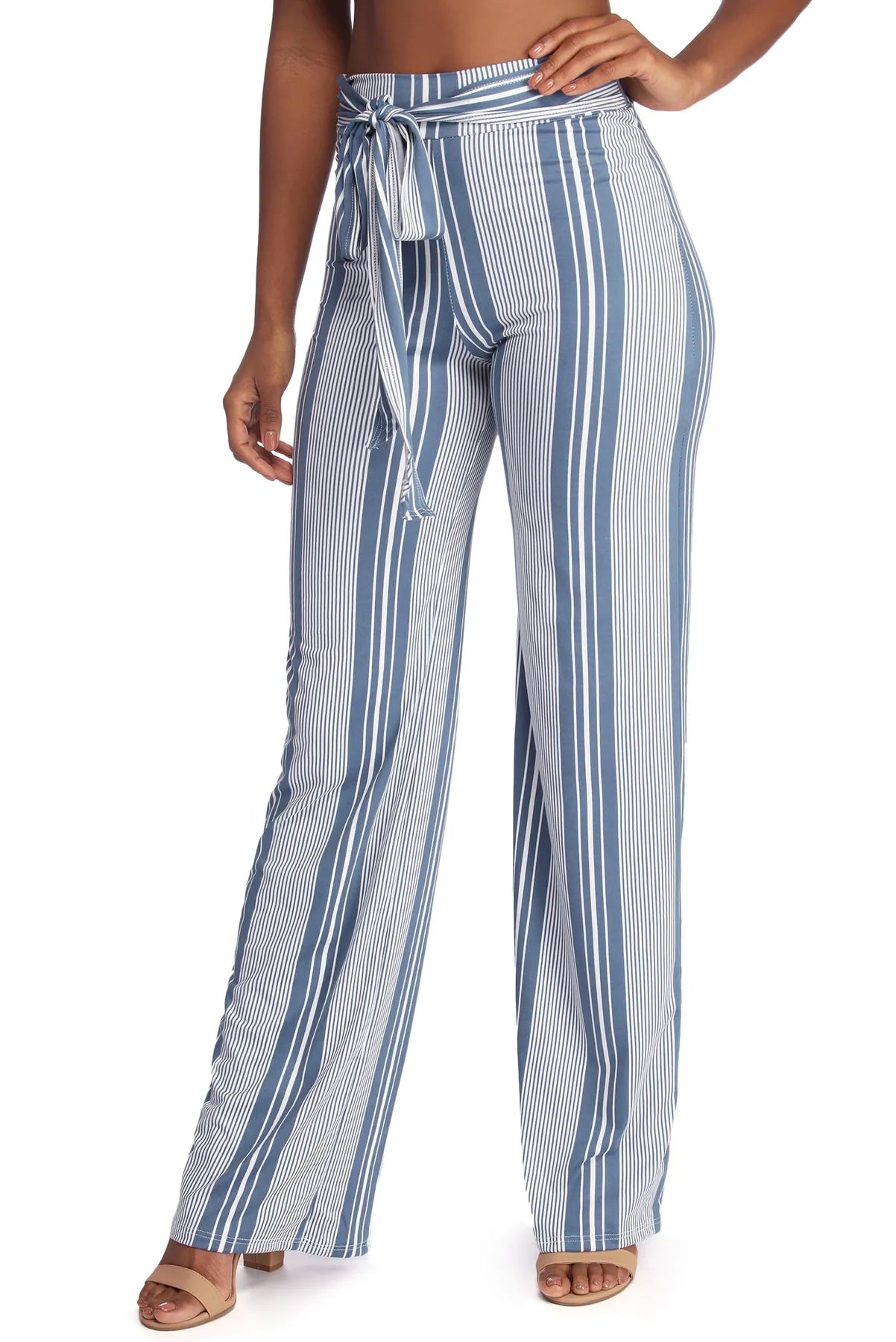 Multi-pocket pants for organized travel convenience -Tied To Stripes High Waist Pants