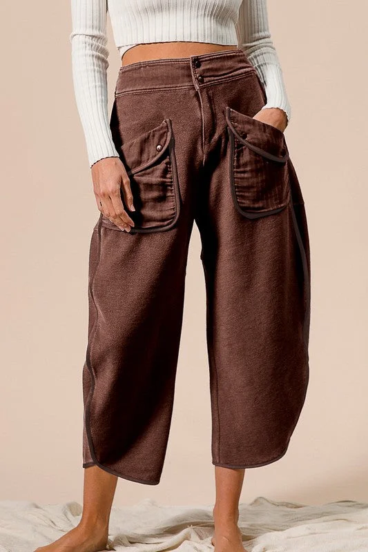 Casual khaki pants for weekend errand runs -HENRY WASHED TERRY PANTS WITH POCKETS S-XL