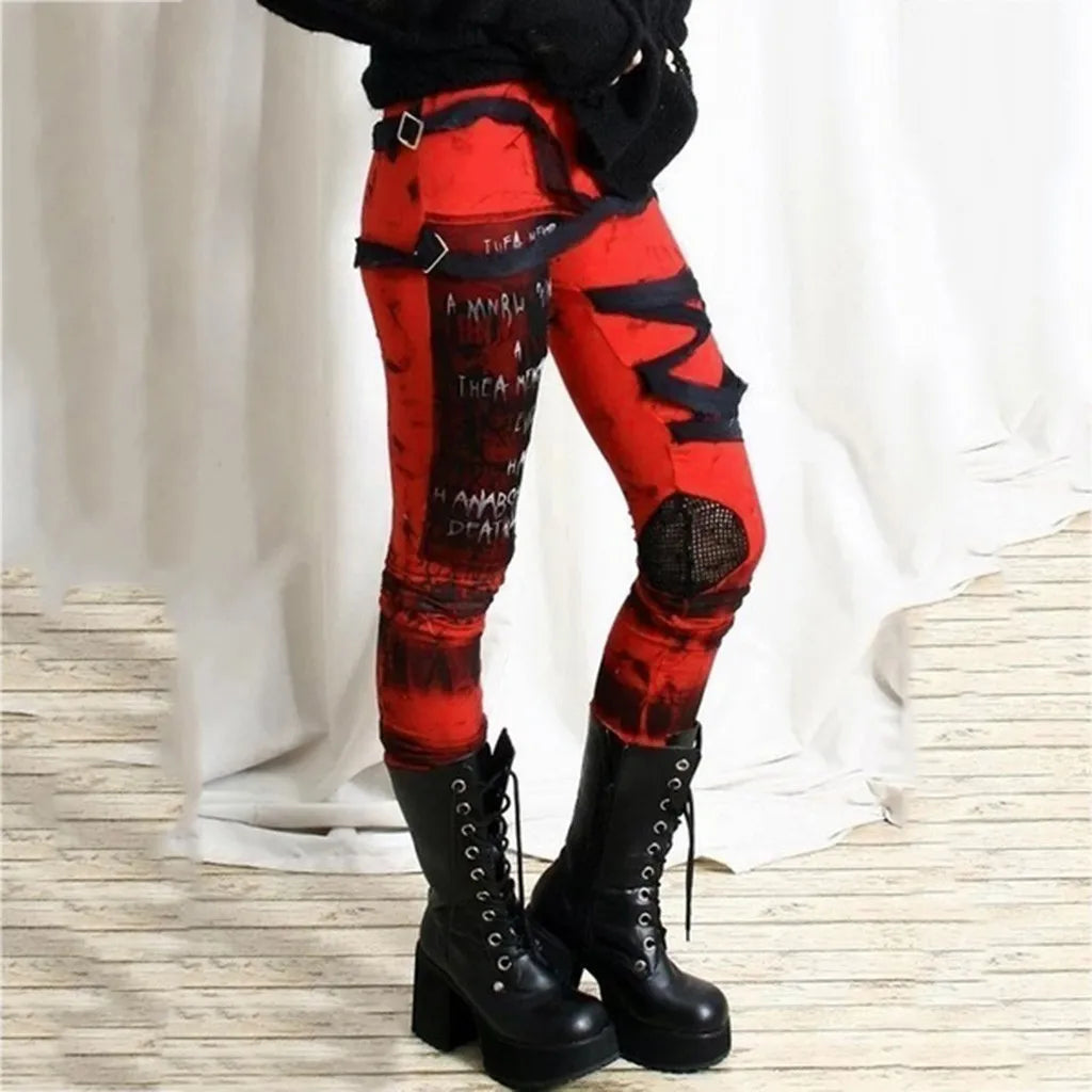 Vintage denim pants for timeless rugged style -Cool Gothic Gathered High Rocker Waist Halloween Pants