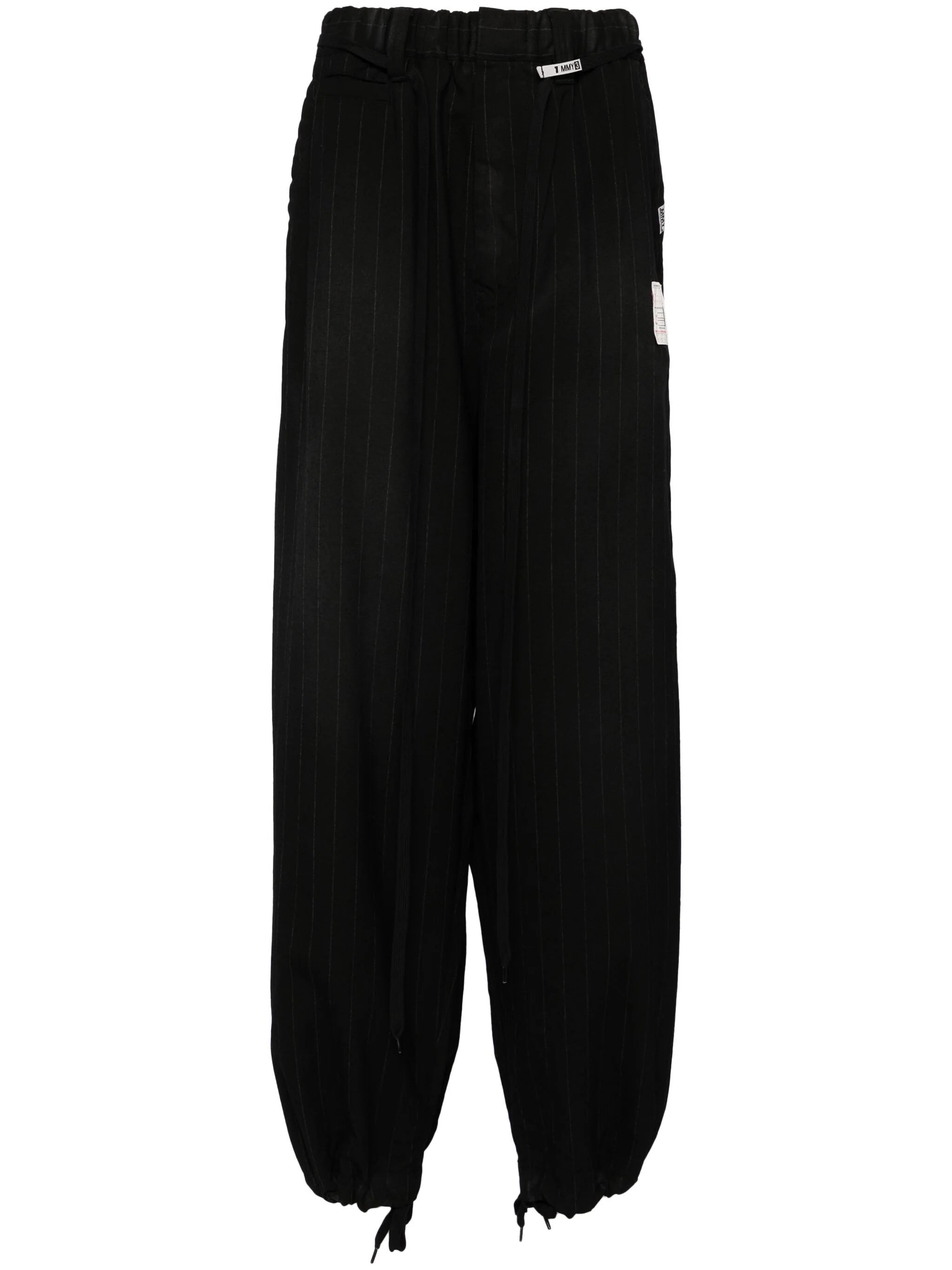 Formal suit pants for wedding guest elegance -Pinstriped Drawstring Hem Pants