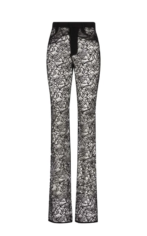 Quick-dry travel pants for adventurous globetrotters -Straight Black Floral Lace Pants