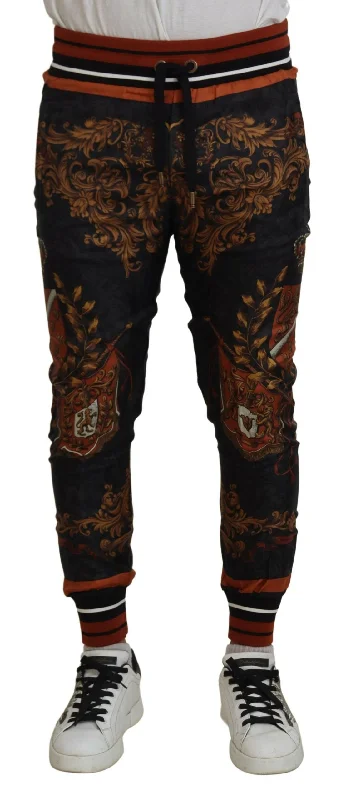 Versatile black pants for any occasion pairing -Dolce & Gabbana Baroque Crown Silk Men's Sweatpants