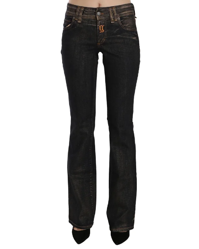 Versatile black pants for any occasion pairing -Mid Waist Flared Denim Casual Pants W24 US Women