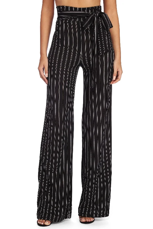 Windproof pants for chilly outdoor activities -Say It In Pinstriped Pants