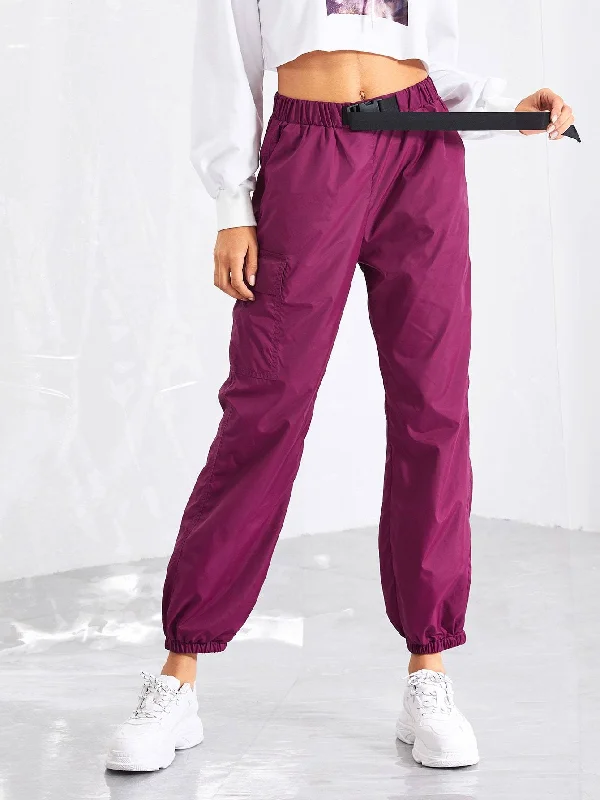 Stylish flare pants for retro party looks -Pocket Side Drawstring Waist Pants