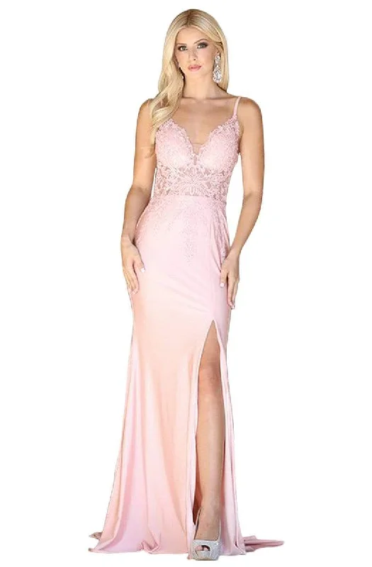 Plus size dresses featuring chiffon layers feel airy -Dancing Queen - 4091 Appliqued Plunging Prom Dress with Slit