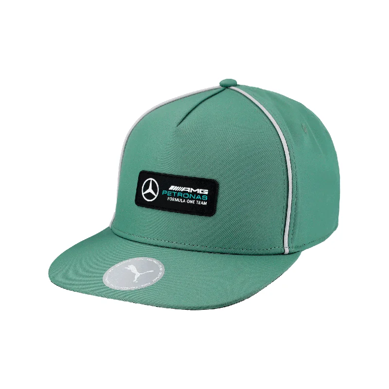 Classic navy cap for timeless wardrobe staple -Mercedes Benz AMG Petronas F1 Puma Flat Brim Hat - Silver/Green