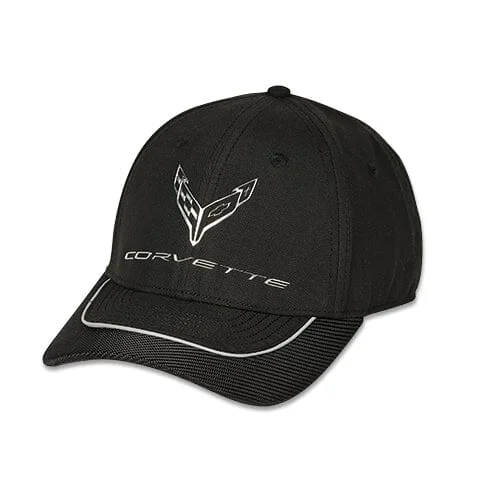 Camouflage dad cap for subtle outdoor blend -Corvette Metallic Chrome Emblem Baseball Hat -Black