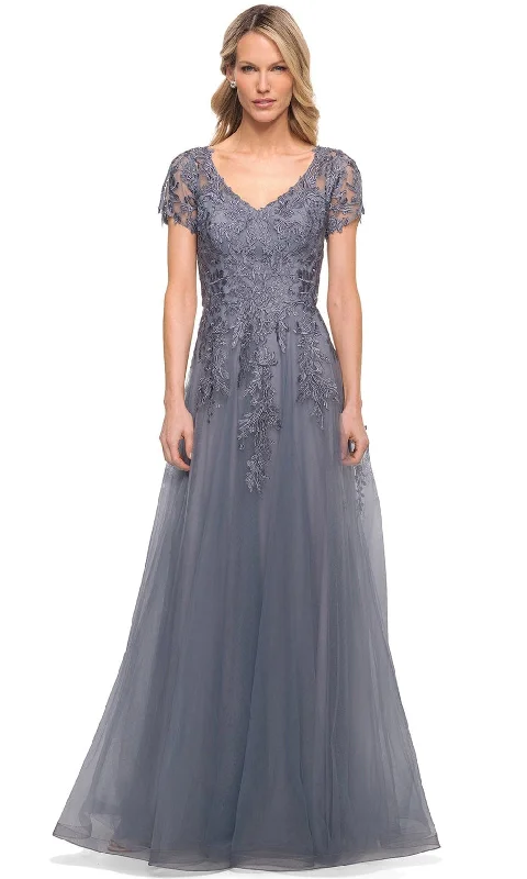 Plus size dresses with stretchy knits hug curves -La Femme 29164 - Lace Tulle A-Line Long Mother of the Bride Gown