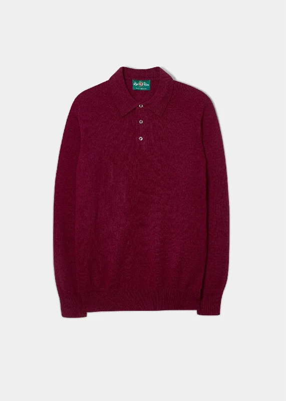 Washed cap with soft vintage feel -Tresswell Geelong Wool Long Sleeve Polo Shirt in Claret - Regular Fit