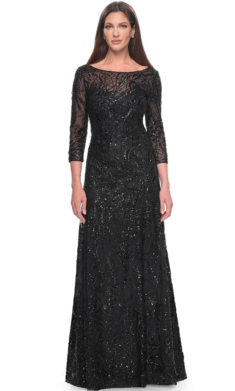 Plus size dresses for spring bloom with grace -La Femme 31690 - Illusion Sequin Formal Dress