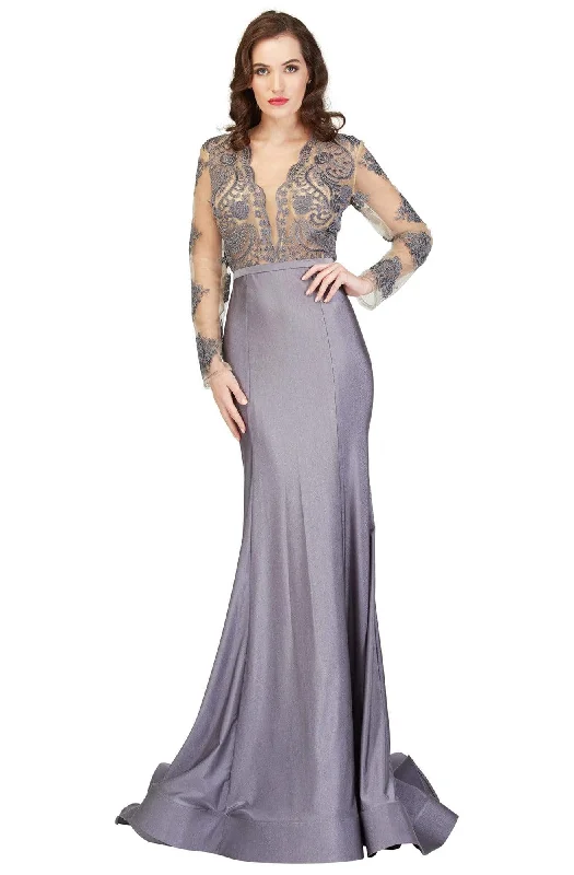 Plus size dresses featuring wrap styles are versatile -Cecilia Couture - 1405 Floral Lace Plunging V-Neck Mermaid Dress