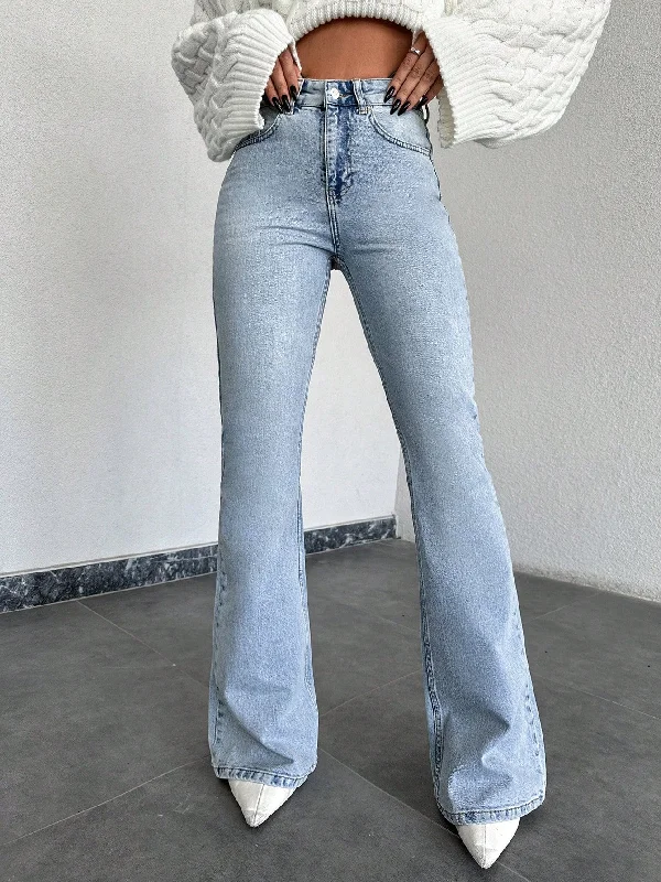 Rolled Shorts Jeans for Style -Crystal Blue Wash Tailored Flare Jeans