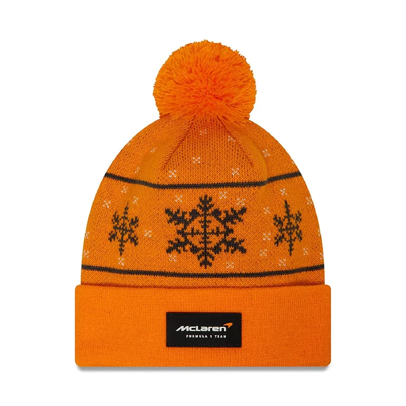 Trucker cap with retro patch design -McLaren F1 New Era Limited Edition Snowflake Bobble Beanie - Orange