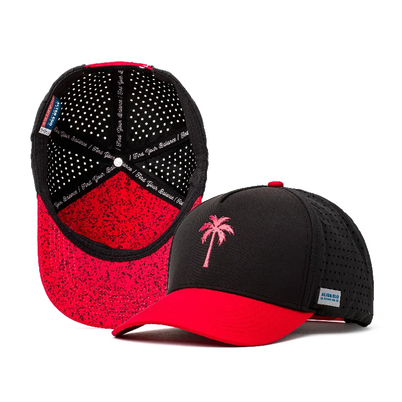 Premium snapback cap with embroidered artwork -Coaster Splash Red Speckle Palm