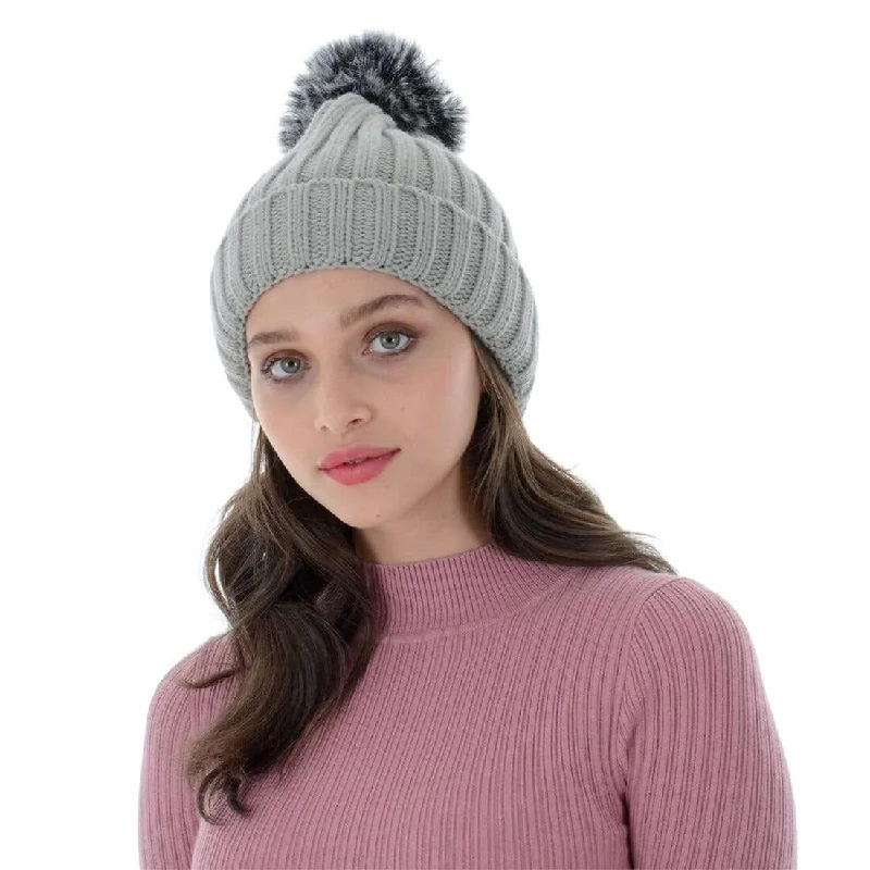 Stylish snapback cap for urban street style -Womens Pom Pom Bobble Beanie Hat Knitted Faux Fur 5 Colours