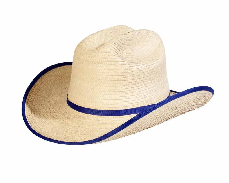 Waterproof cap for rainy day protection -Kids Cattleman Palm Leaf Hat - Natural/Royal Blue