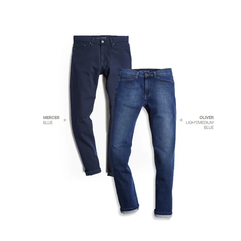 Stonewashed Jeans for Softness -Straight Mercer Blue and Oliver Light/Medium Blue 2-Pack Jeans