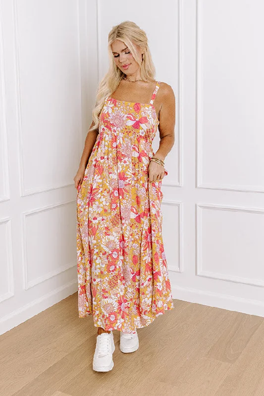 Plus size dresses featuring vibrant colors lift moods -Tranquil Time Floral Midi in Golden Honey Curves