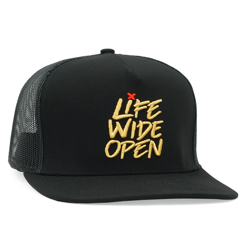 Trucker cap with funny slogan prints -Black-n-Gold Flatty Snapback