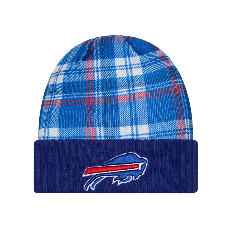 Sports cap with moisture-wicking fabric tech -Youth New Era Bills 2024 Sideline Plaid Statement Knit