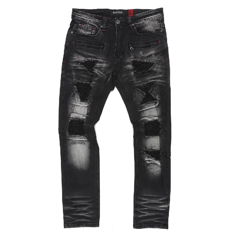 Acid Wash Jeans for Vintage -M1944 Pipa Shredded Jeans - Black Wash