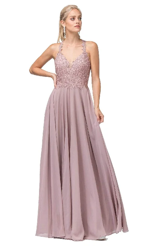 Plus size dresses with lightweight knits feel breezy -Dancing Queen - 2621 Embroidered Deep V-neck A-line Gown