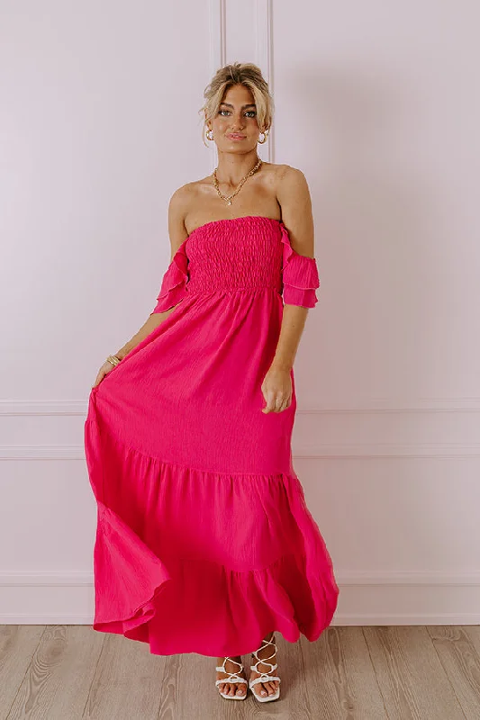 Plus size dresses for wide hips fit nicely -Seaside Chic Smocked Maxi In Hot Pink