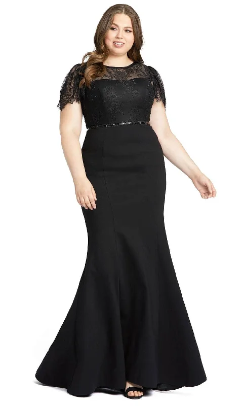 Plus size dresses for office chic stay crisp -Mac Duggal 48984 - Cap Sleeve High Neck Dress