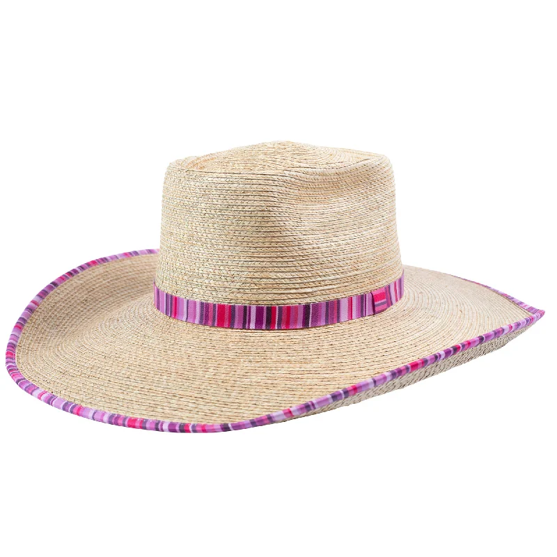 Mesh dad cap for ventilated hot days -Ava Palm Leaf Hat - Oak/Pink Serape