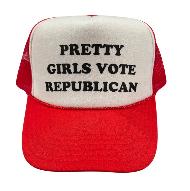 Sports fan cap with bold team colors -"Pretty Girls Vote Republican" Trucker Hat