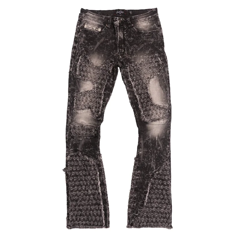 Shopping Jeans for Convenient -F1723 Tattered Denim Stacked  Jeans - Black