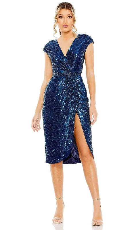 Plus size dresses featuring textured weaves add interest -Mac Duggal 5777 - Cap Sleeve Sequin Embellished Knee-Length Dress