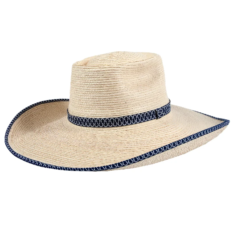 Denim dad cap for effortless casual charm -Ava Palm Leaf Hat - Natural/Navy Horseshoe