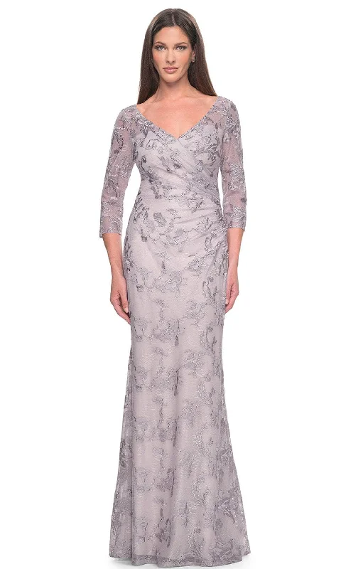 Plus size dresses with muted tones blend well -La Femme 31684 - Pastel Lace Evening Dress