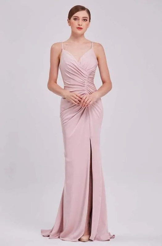 Plus size dresses with timeless cuts suit all -J'Adore Dresses - J16039 Asymmetrically Ruched High Slit Mermaid Gown