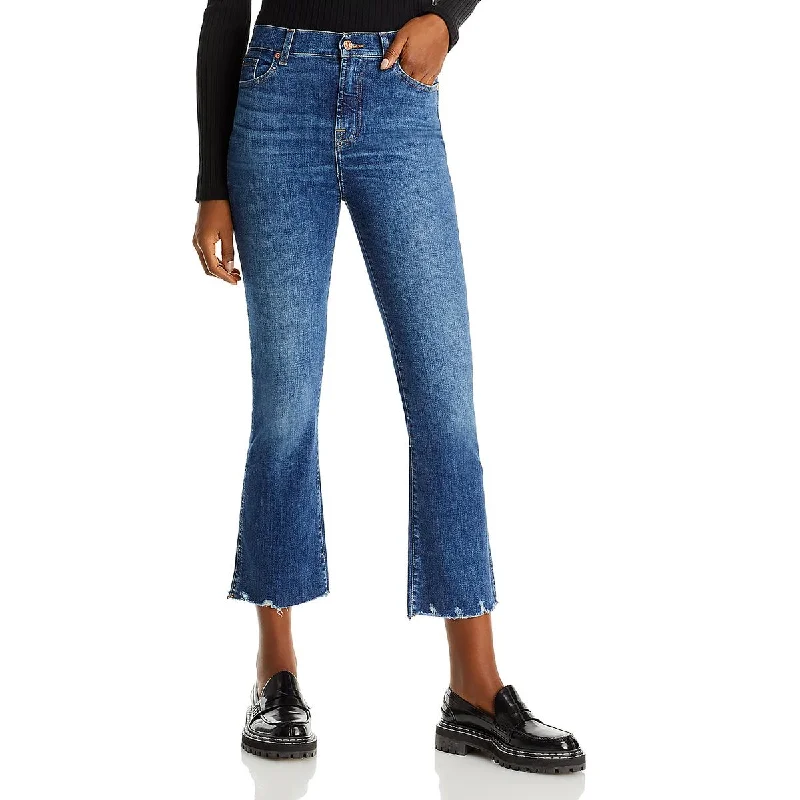 A-line Skirt Jeans for Grace -7 For All Mankind Womens High-Waist Frayed Hem Cropped Jeans