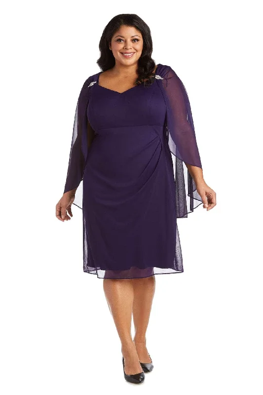 Plus size dresses for casual Fridays stay relaxed -R&M Richards 2438W - Cape Knee-Length Formal Dress