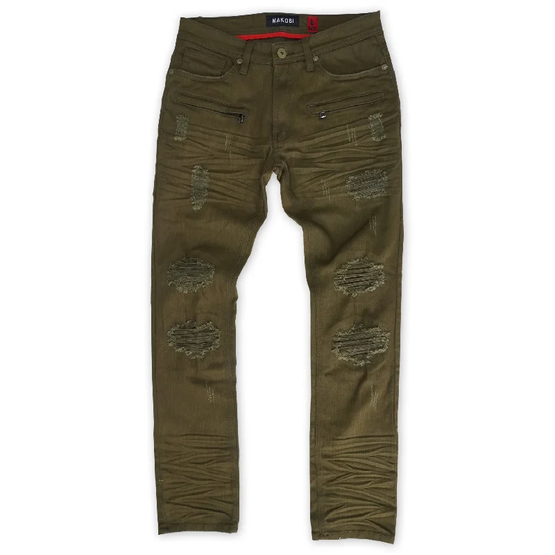 Office Jeans for Professional -M1925 Rochester Coded Shredded Jeans - Olive