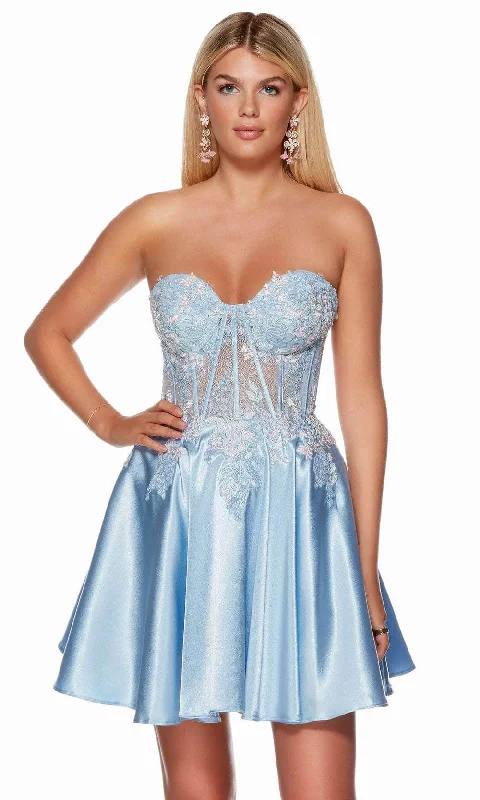 Plus size dresses with side ties cinch nicely -Alyce Paris 3158 - Embroidered Strapless Cocktail Dress