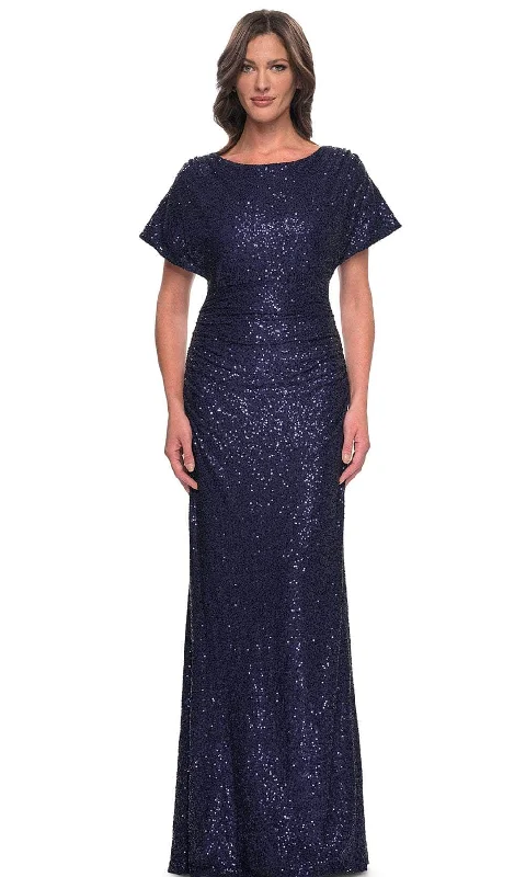 Plus size dresses with short sleeves suit spring -La Femme 30885 - Dolman Sleeve Sequin Evening Dress