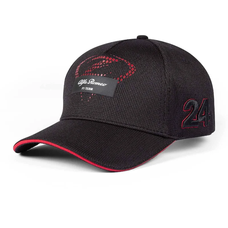 Designer trucker cap with signature brand patch -Alfa Romeo Racing F1 2023 Special Edition Zhou Guanyu #24 Team Hat - Black