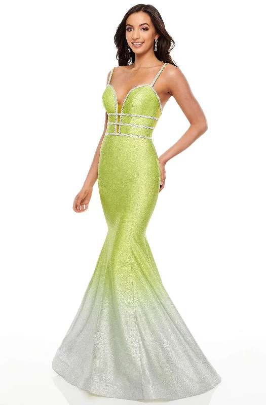 Plus size dresses for chic evenings glow quietly -Rachel Allan Prom - 7092 Plunging Ombre Shimmer Mermaid Gown