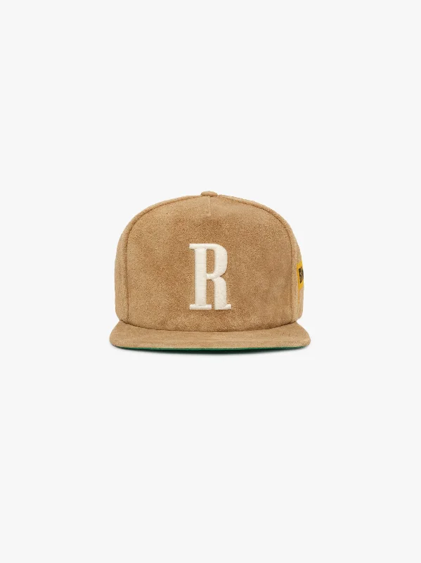 Sports team cap with bold logo front -SUEDE "R" HAT