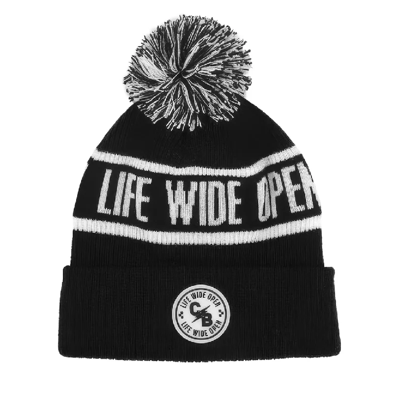 Embroidered sports cap for team pride display -Black LWO Pom Beanie