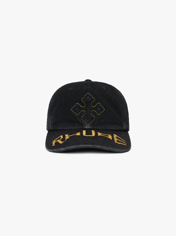 Soft cap for sensitive scalp comfort -RHUDE CROSS DENIM 6-PANEL HAT