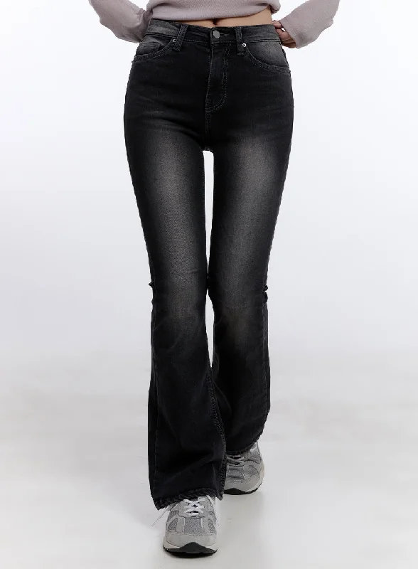 Cuffed Jeans for Stylish Touch -Janice Washed Flared Jeans CJ511