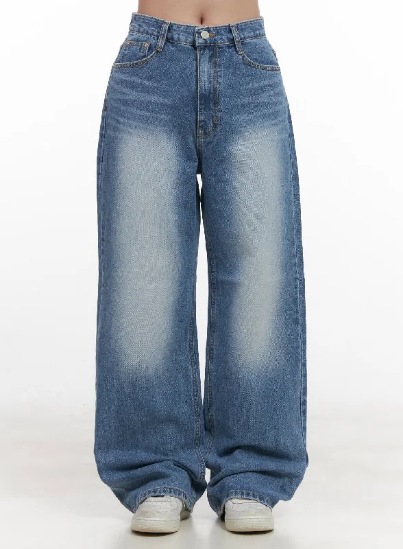 Bootcut Jeans for Flattering -June Washed Baggy Jeans CJ514